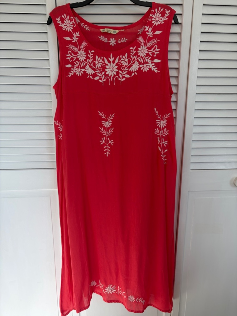 Anandas Collection Womens Lg Sleeveless Embroidered Midi Dress Orange White Boho